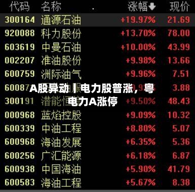 A股异动丨电力股普涨，粤电力A涨停