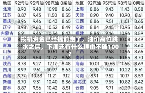 投机资金已经提前跑了，油价高位跳水之后，下周还有什么理由不破100？